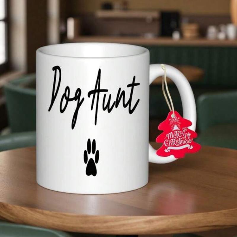 Tailorly White Ceramic 11 oz Mug - Dog Aunt Simple Minimalist Black Paw Print Centered On Elegant Ceramic Mug