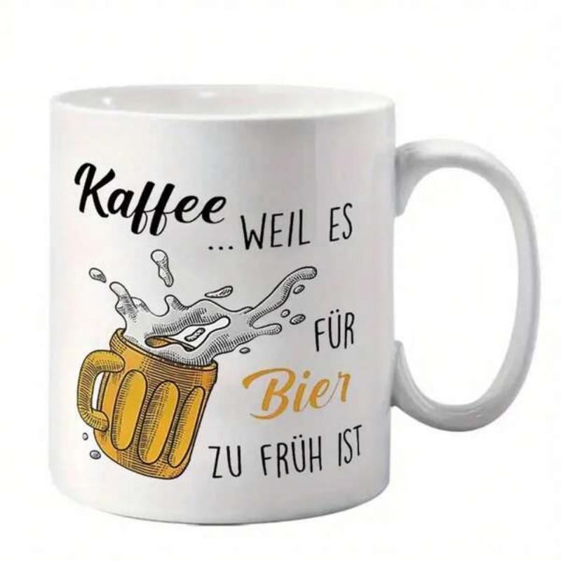 Tailorly White Ceramic 11 oz Mug - Traditional Wooden Beer Stein With Frothy Liquid Splashing Outward Dynamic Mug