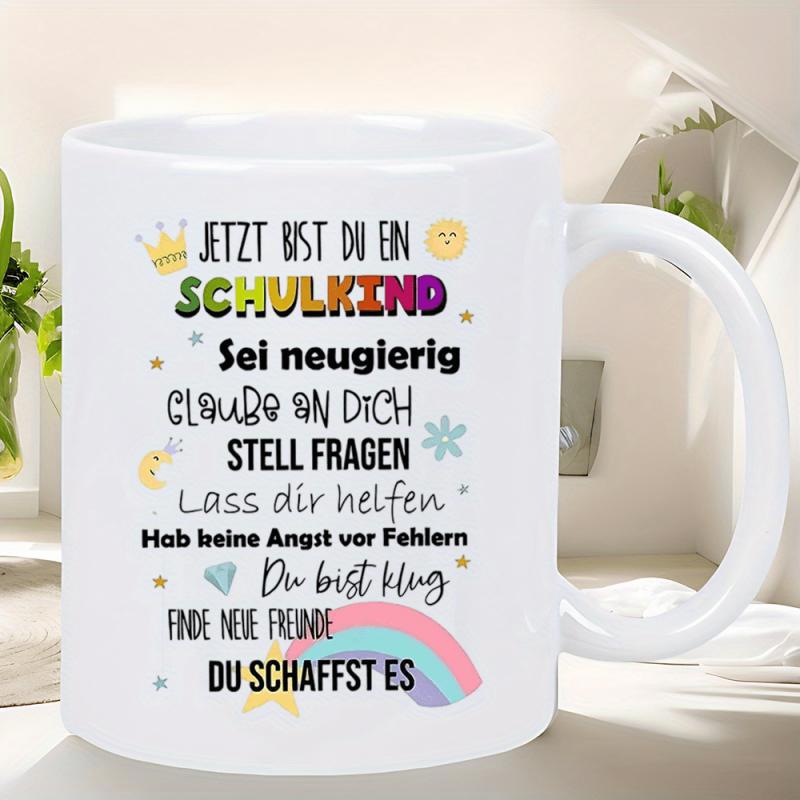 Tailorly White Ceramic 11 oz Mug - Vibrant Hand Drawn Style Featuring Small Stars And A Colorful Rainbow