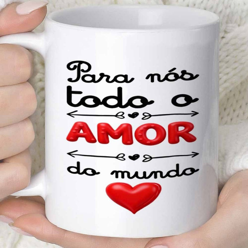 Tailorly White Ceramic 11 oz Mug - Red Three Dimensional Graphic Elements With Decorative Artistic Script Arrows Heart