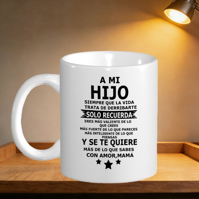Tailorly White Ceramic 11 oz Mug - Symmetrical Sized Black Stars With Centered Decorative Banner Ribbons Stars