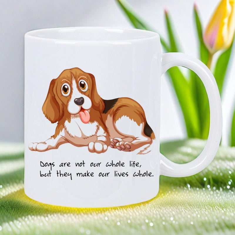 Tailorly White Ceramic 11 oz Mug - Dogs Are Not Our Whole Life But They Make Our Lives Whole Adorable Cartoon Puppy Resting Comfortably In A Sitting Position