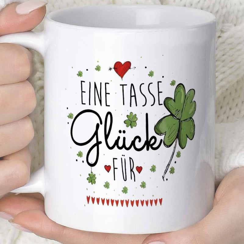 Tailorly White Ceramic 11 oz Mug - Vibrant Green Leaves Among Tiny Floating Red Hearts And Sparkles Shamrock