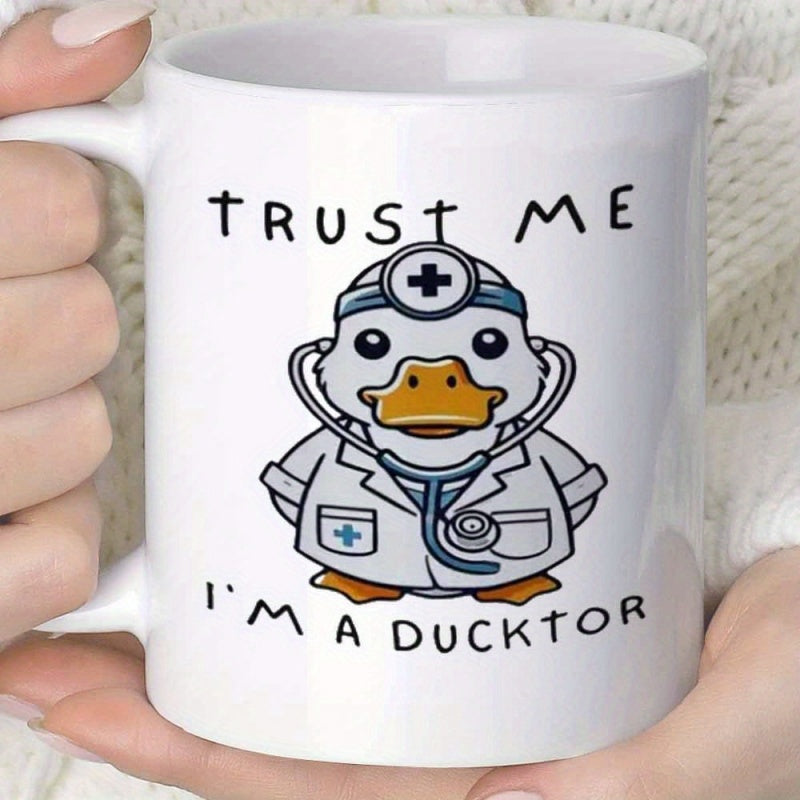 Tailorly White Ceramic 11 oz Mug - Trust Me Im A Ducktor Charming Cartoon Bird Dressed In Physician Attire With Diagnostic Stethoscope Duck