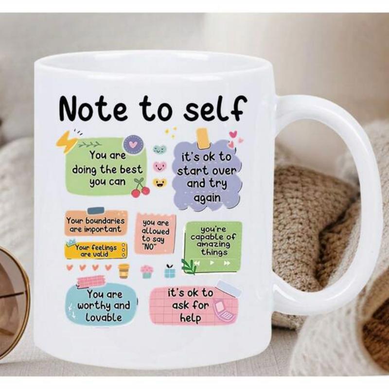 Tailorly White Ceramic 11 oz Mug - Note To Self Colorful Sticky Notes Arranged With Motivational Daily Affirmations And Small Icons Mug