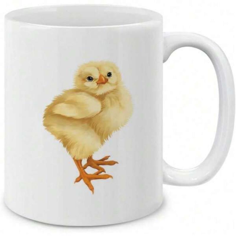 Tailorly White Ceramic 11 oz Mug - Small Fluffy Yellow Baby Animal Standing On Tiny Orange Feet Chick