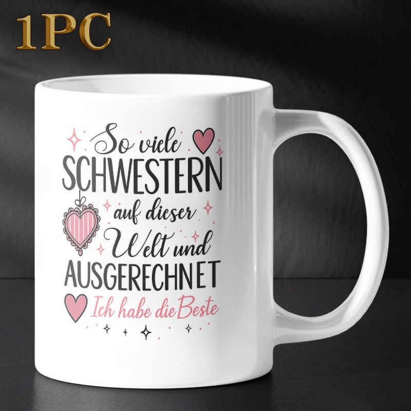 Tailorly White Ceramic 11 oz Mug - Graceful Artistic Design Featuring Sparkling Pink Hearts And Hanging Ornaments Heart