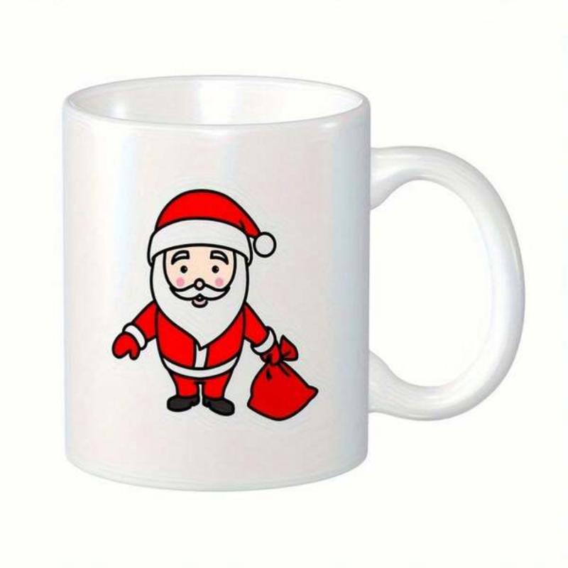 Tailorly White Ceramic 11 oz Mug - Jolly Cartoon Figure Wearing Red Suit Carrying A Festive Gift Sack Santa Claus