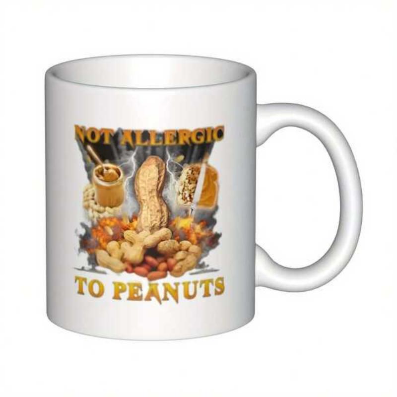 Tailorly White Ceramic 11 oz Mug - Not Allergic To Peanuts Artistic Arrangement Of Roasted Peanuts And Creamy Butter In Fiery Surroundings Peanut