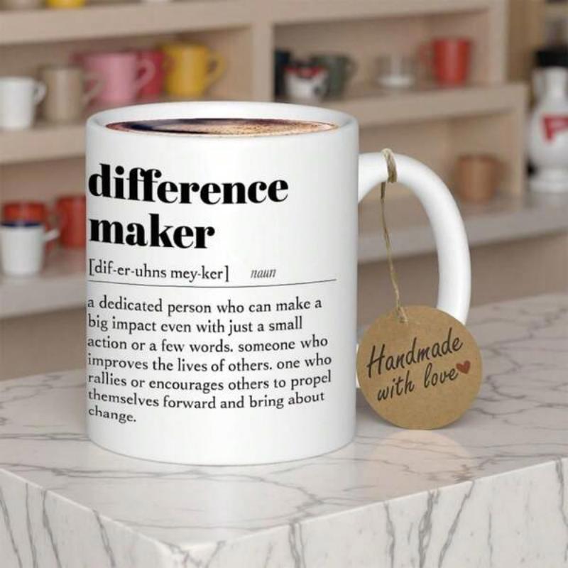 Tailorly White Ceramic 11 oz Mug - Difference Maker Classic Dictionary Definition Layout With Clean Black Minimalist Typography Mug