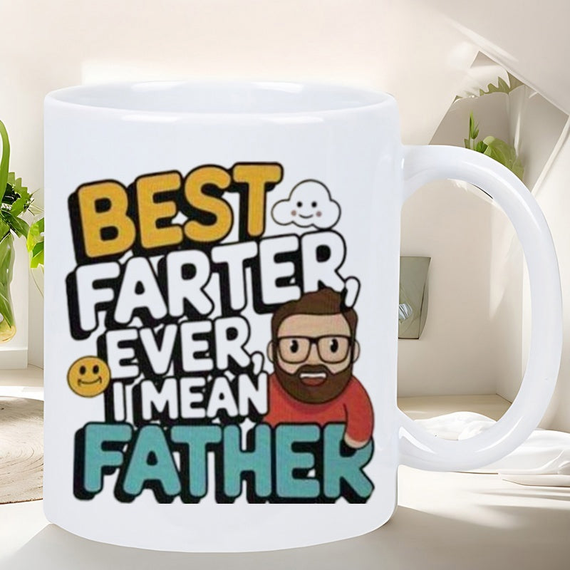 Tailorly White Ceramic 11 oz Mug - Best Farter Ever I Mean Father Humorous Cartoon Man With Beard And Glasses Smiling Icons Father