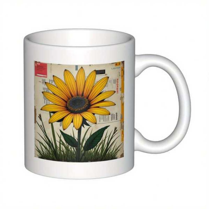Tailorly White Ceramic 11 oz Mug - Vibrant Yellow Petals Blooming In Lush Green Summer Garden Flower