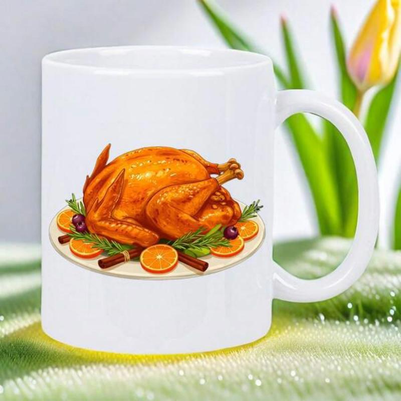 Tailorly White Ceramic 11 oz Mug - Golden Brown Roasted Thanksgiving Feast Served With Fresh Orange Slices Turkey