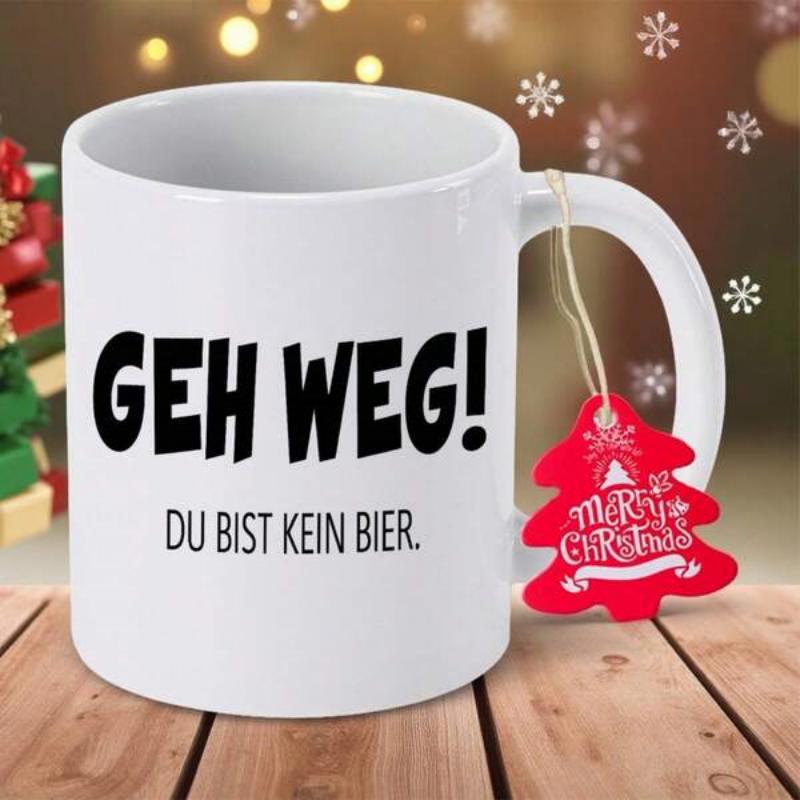 Tailorly White Ceramic 11 oz Mug - Merry Christmas Minimalist White Ceramic Vessel Featuring Bold Black Typography And Festive Christmas Tree Tag Mug