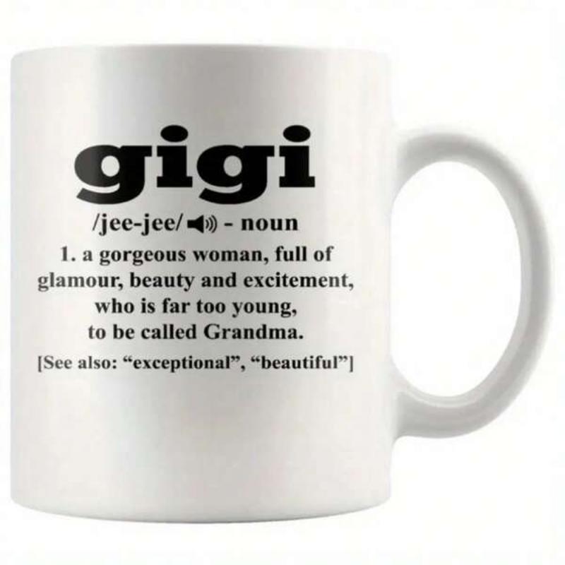 Tailorly White Ceramic 11 oz Mug - Gigi Minimalist Black Lettering On Smooth Featuring Dictionary Style Mug