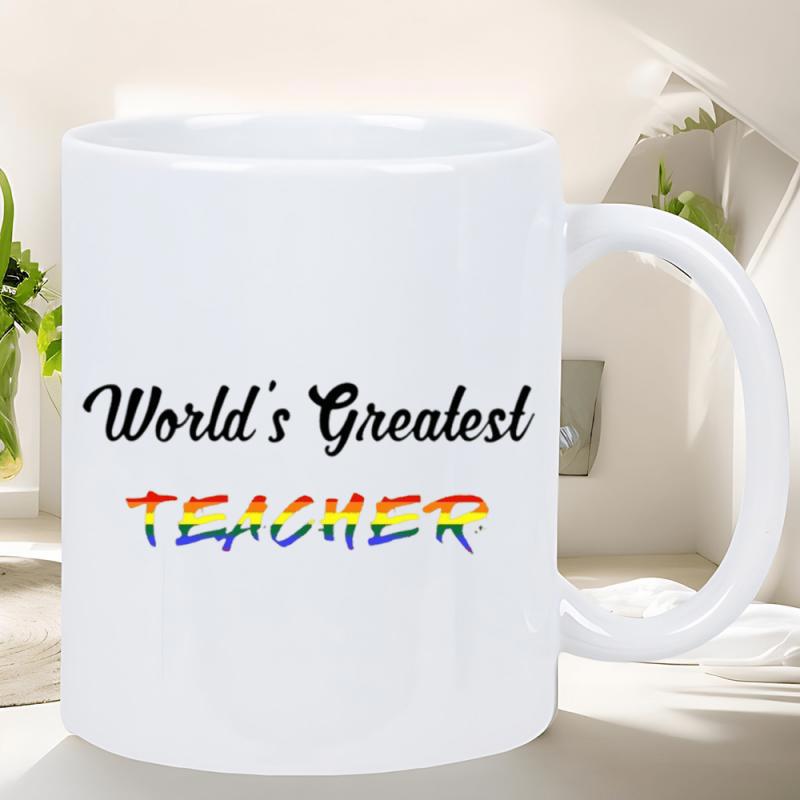 Tailorly White Ceramic 11 oz Mug - Worlds Greatest Teacher Featuring Colorful Artistic Letters And Elegant Black Cursive Script Mug
