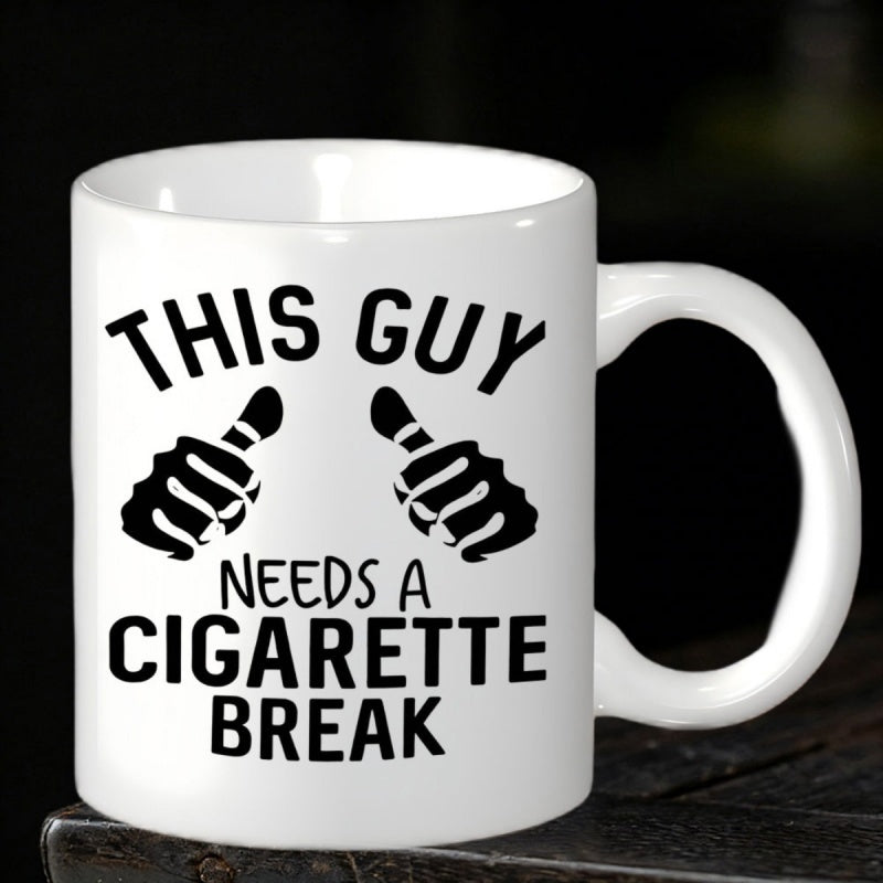 Tailorly White Ceramic 11 oz Mug - This Guy Needs A Cigarette Break Two Silhouetted Stylized Human Hands Pointing Inward For Humorous Office Gift Hand