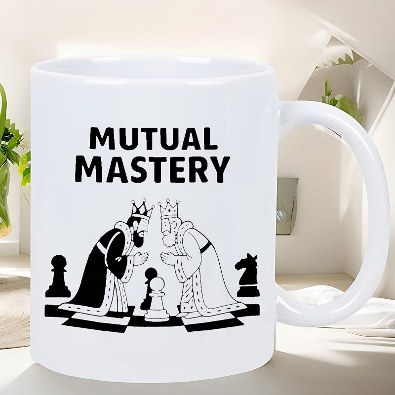 Tailorly White Ceramic 11 oz Mug - Mutual Mastery Two Kings Bowing To Each Other On A Strategic Chessboard