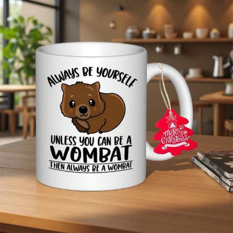 Tailorly White Ceramic 11 oz Mug - Always Be Yourself Unless You Can Be A Wombat Then Always Be A Wombat Adorable Brown Cartoon Animal Sitting Gracefully With