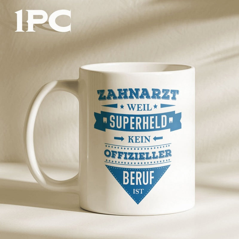 Tailorly White Ceramic 11 oz Mug - Blue Typography Design With Banners And Geometric Elements On Ceramic Mug
