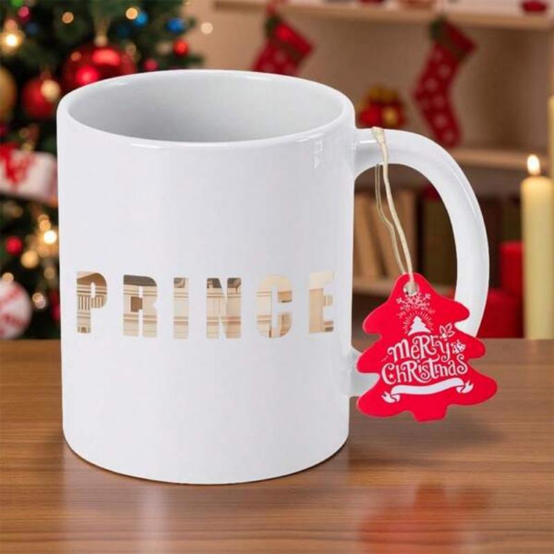 Tailorly White Ceramic 11 oz Mug - Prince Minimalist Bold Block Letters Filled With Decorative Gold Marble Texture Mug
