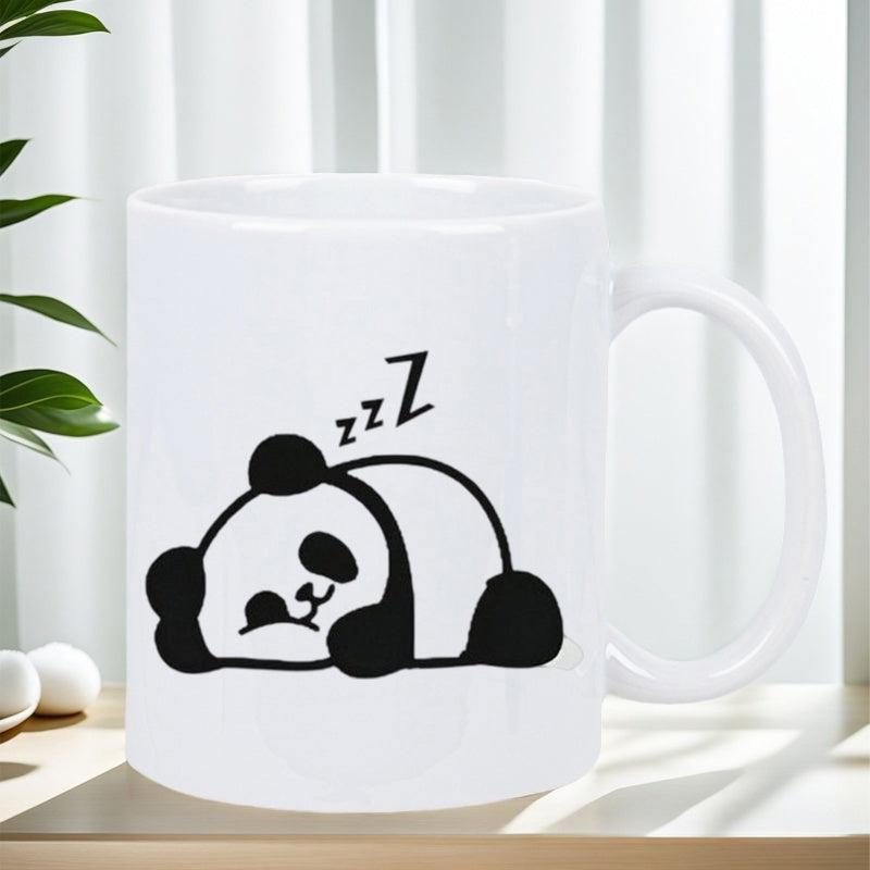 Tailorly White Ceramic 11 oz Mug - Zzz Minimalist Black And White Illustration Of A Cute Sleeping Baby Panda