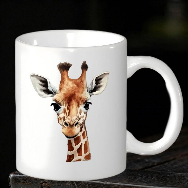 Tailorly White Ceramic 11 oz Mug - Realistic Detailed Watercolor Portrait Of A Wildlife Safari Animal Giraffe