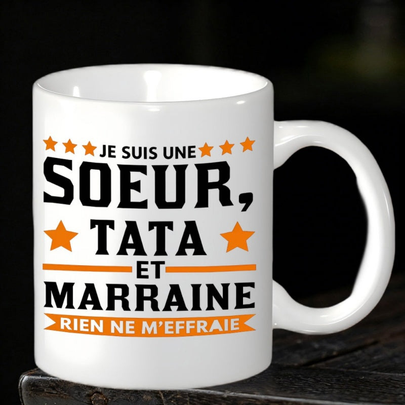 Tailorly White Ceramic 11 oz Mug - Polished Artistic Display Featuring Bright Decorative Stars And Ribbon Banner Star