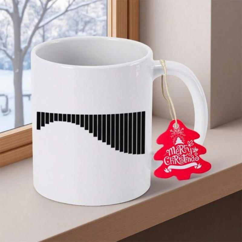 Tailorly White Ceramic 11 oz Mug - Merry Christmas Minimalist Abstract Black Vertical Bars Forming A Wave Pattern