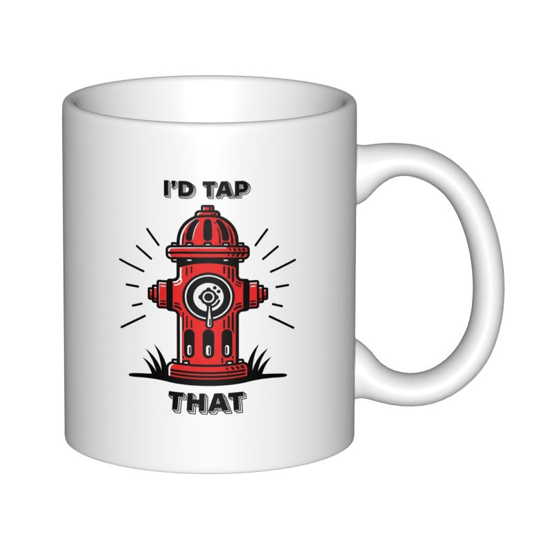 Tailorly White Ceramic 11 oz Mug - Id Tap That Red Cartoon Fire Hydrant With Decorative Motion Lines Hydrant