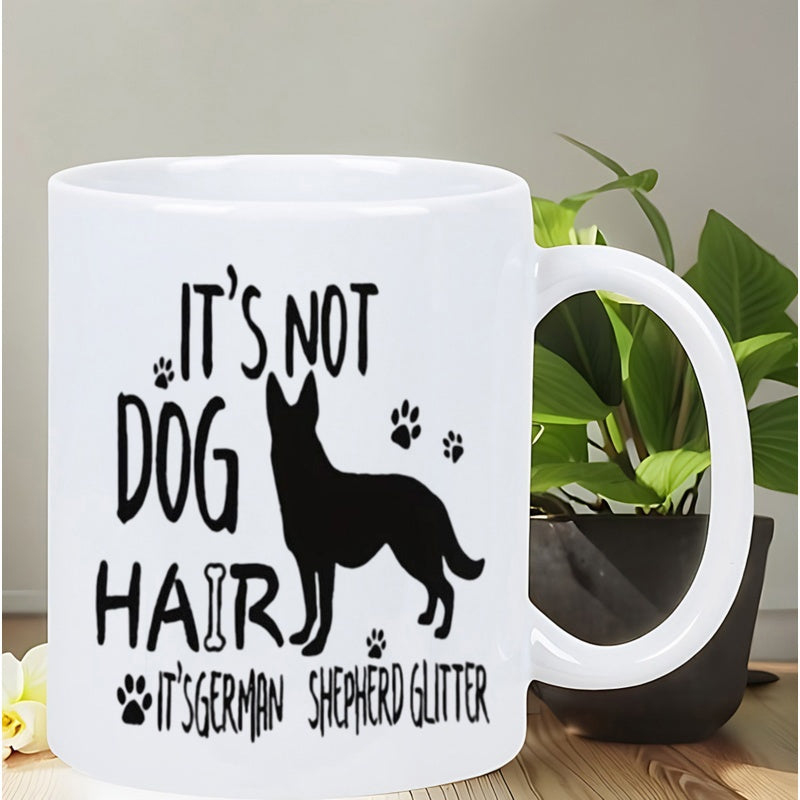 Tailorly White Ceramic 11 oz Mug - Its Not Dog Hair Its German Shepherd Glitter Minimalist Black Silhouette Standing Among Small Paw Prints German Shepherd