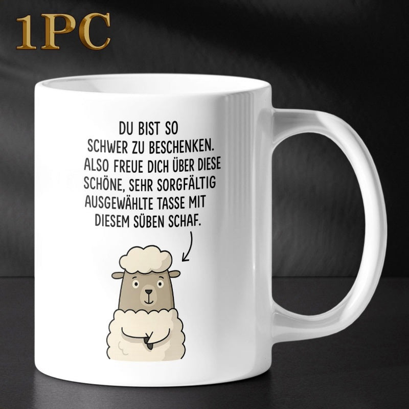 Tailorly White Ceramic 11 oz Mug - Adorable Fluffy Cartoon Animal Standing Peacefully In Center Of White Background Sheep
