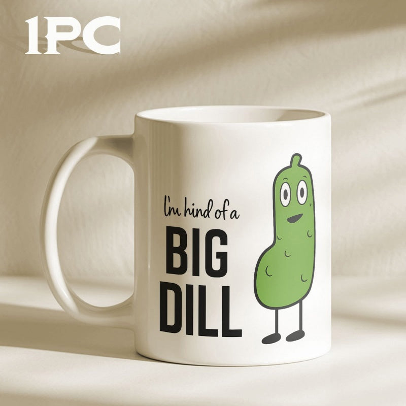 Tailorly White Ceramic 11 oz Mug - Im Kind Of A Big Dill Happy Cartoon Green Vegetable Character Standing On Thin Little Legs Pickle