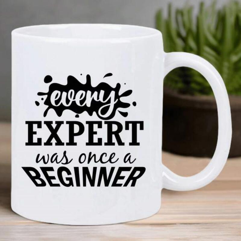 Tailorly White Ceramic 11 oz Mug - Every Expert Was Once A Beginner Artistic Black Ink Splatter On Sleek
