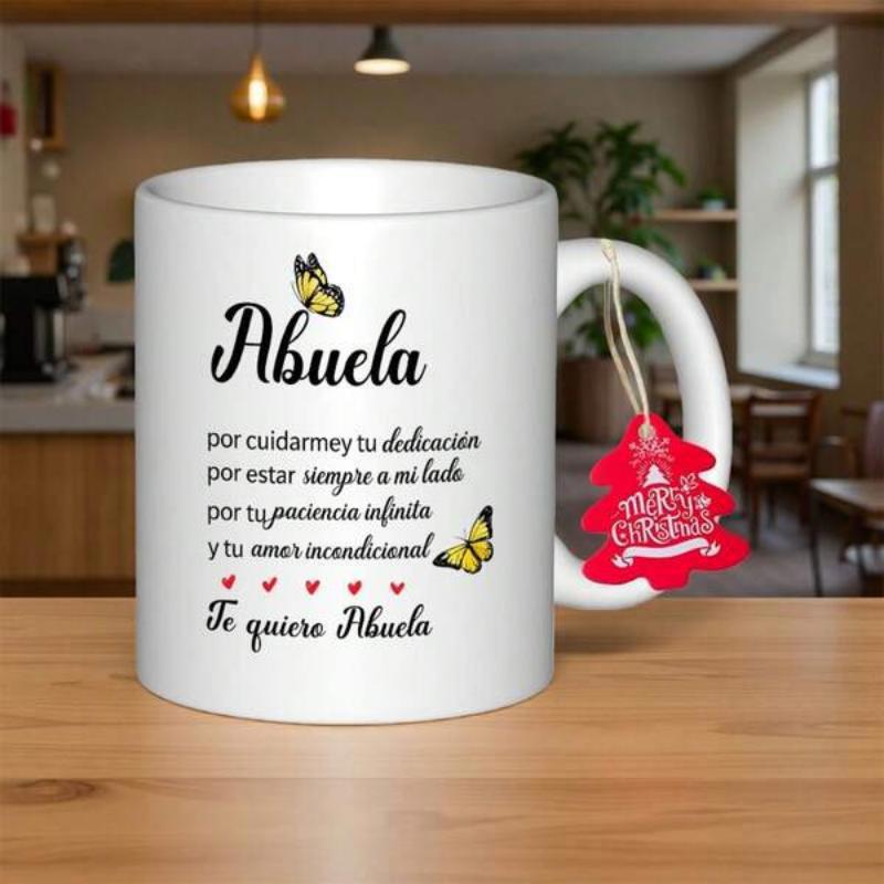 Tailorly White Ceramic 11 oz Mug - Elegant Yellow Flying Creatures Surrounded By Minimalist Artistic Red Love Hearts Butterfly