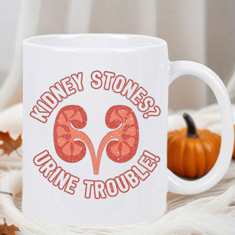 Tailorly White Ceramic 11 oz Mug - Kidney Stones Urine Trouble Anatomy Of Human Organs With Vintage Texture And Bold Arched Lettering Kidney
