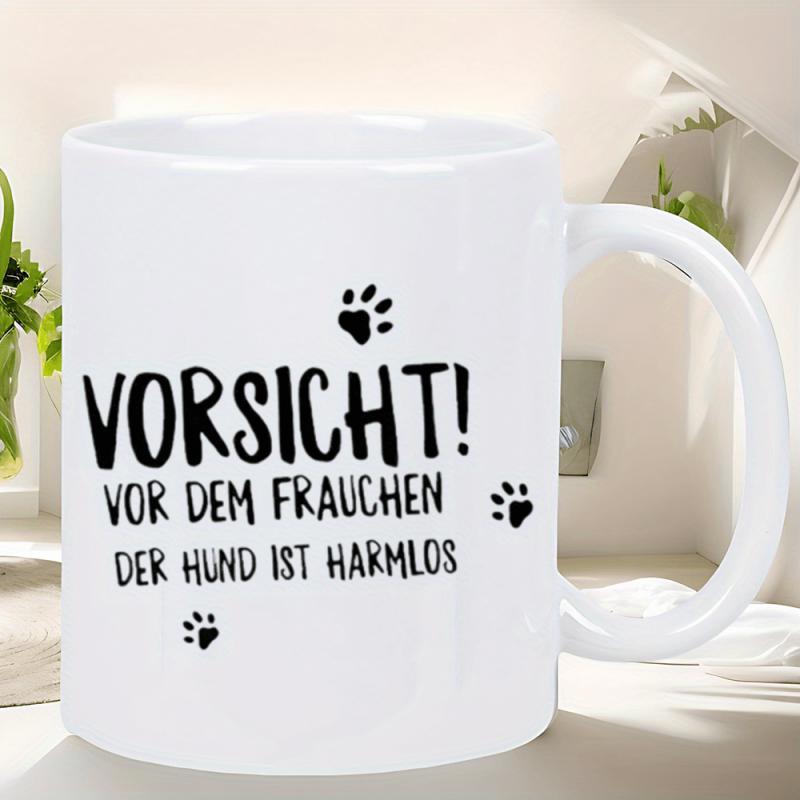 Tailorly White Ceramic 11 oz Mug - Simple Minimalist Style Black Silhouette Pattern Representing Animal Pet Love Paw