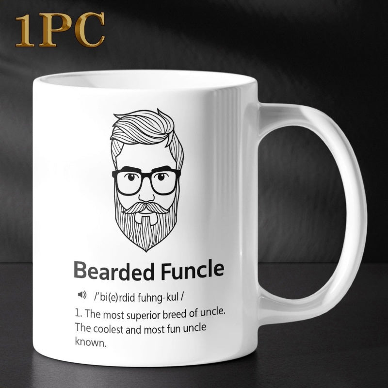 Tailorly White Ceramic 11 oz Mug - Bearded Funcle The Most Superior Breed Of Uncle The Coolest And Most Fun Uncle Known Minimalist Line Drawing Of A Bearded