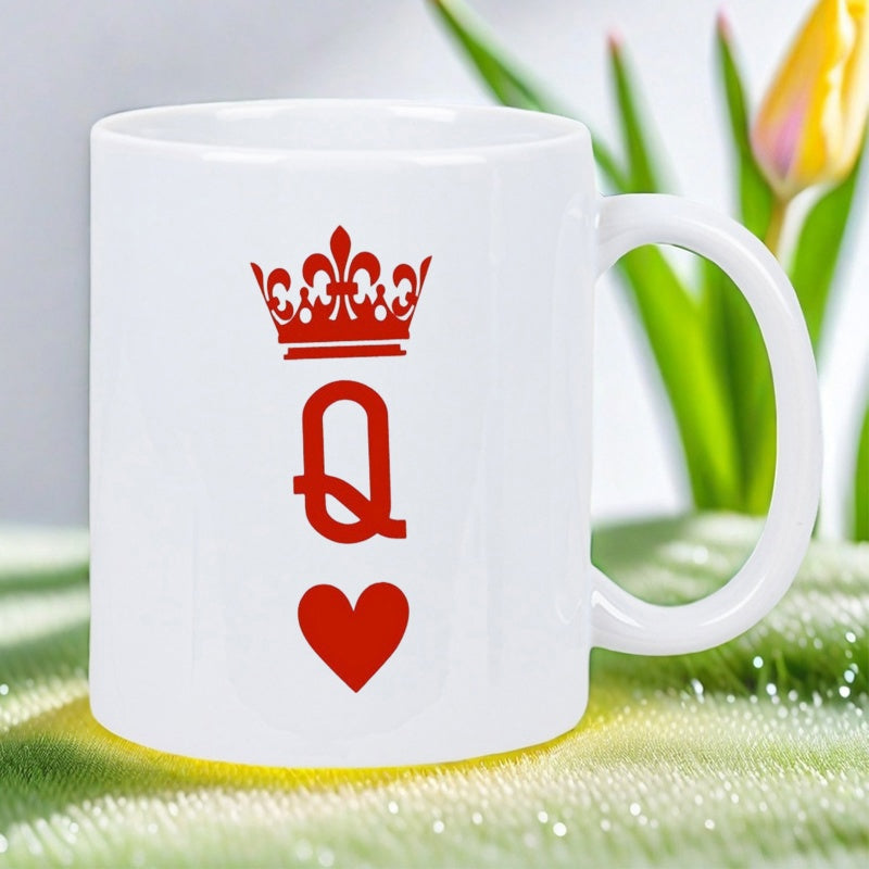 Tailorly White Ceramic 11 oz Mug - Q Red Royal Crown Positioned Above A Bold Capital Letter Featuring Minimalist Heart