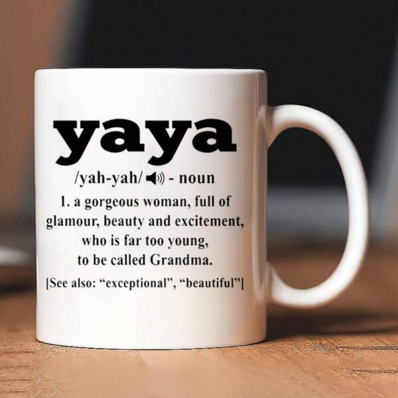 Tailorly White Ceramic 11 oz Mug - Yaya Noun Definition Minimalist Dictionary Definition Layout Printed On A Polished Ceramic Surface Mug