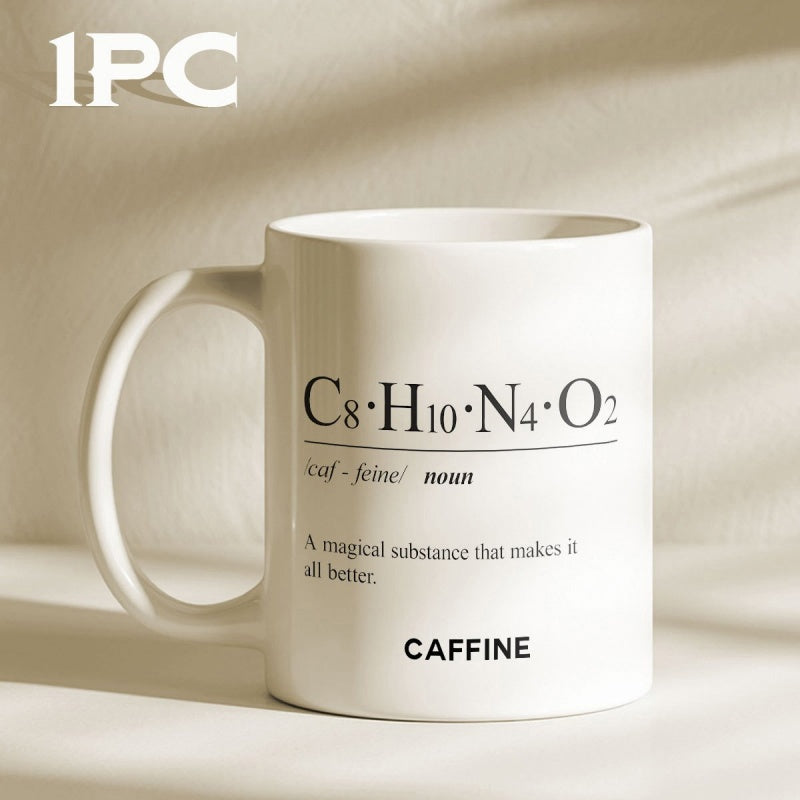 Tailorly White Ceramic 11 oz Mug - C8 H10 N4 O2 Caffeine A Magical Substance That Makes It All Better Minimalist Sleek White Ceramic Vessel With Bold Black