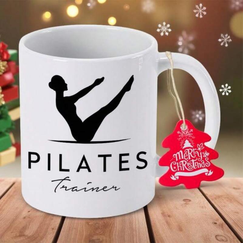 Tailorly White Ceramic 11 oz Mug - Pilates Trainer Minimalist Black Silhouette Performing Core Strengthening Exercise With Graceful Form Figure