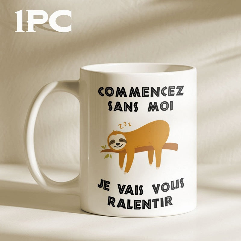 Tailorly White Ceramic 11 oz Mug - Adorable Cartoon Animal Sleeping Peacefully On A Branch Sloth