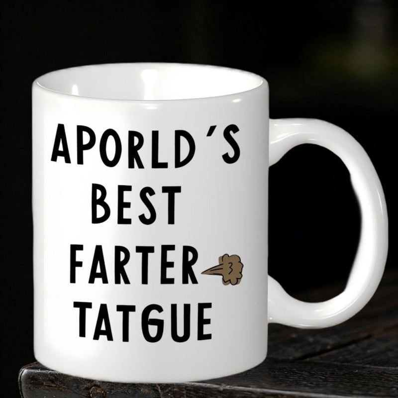 Tailorly White Ceramic 11 oz Mug - Aporld's Best Farter Tatgue Humorous Text Featuring A Small Cartoon Fart Cloud Graphic On