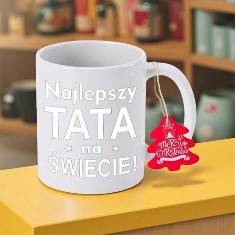Tailorly White Ceramic 11 oz Mug - Merry Christmas Clean White Ceramic Material Featuring Festive Red Holiday Tree Tag Gift Mug
