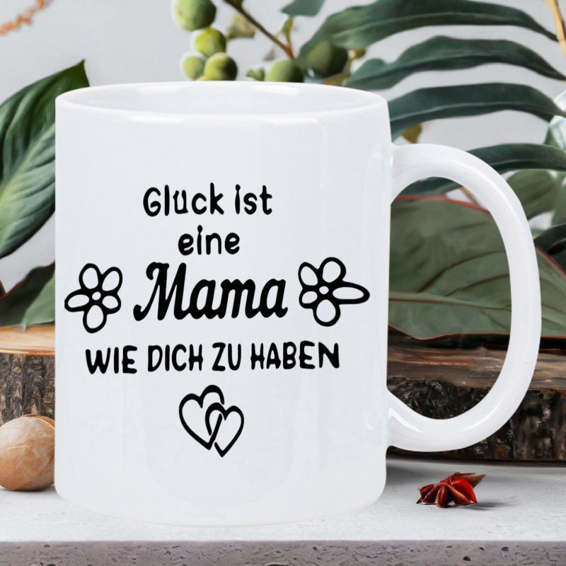 Tailorly White Ceramic 11 oz Mug - Floral Elements With Two Linked Symbols Of Love And Minimalist Hearts