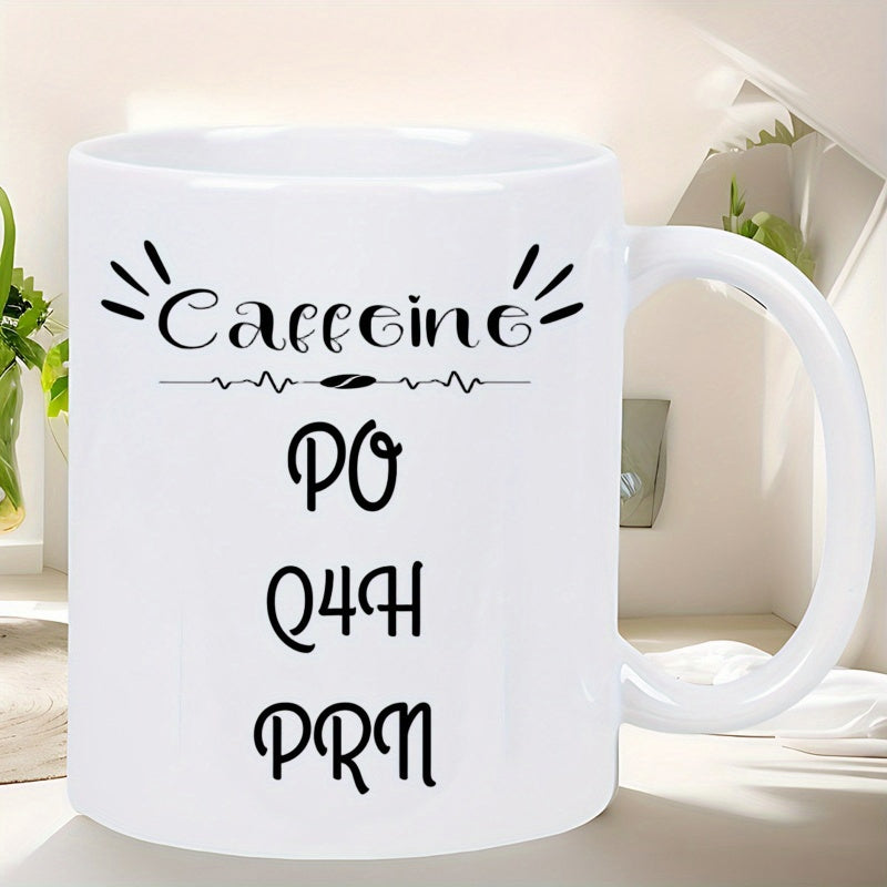 Tailorly White Ceramic 11 oz Mug - Caffeine PO Q4H PRN Minimalist Heartbeat Line With Small Coffee Bean And Radiant Accents Mug