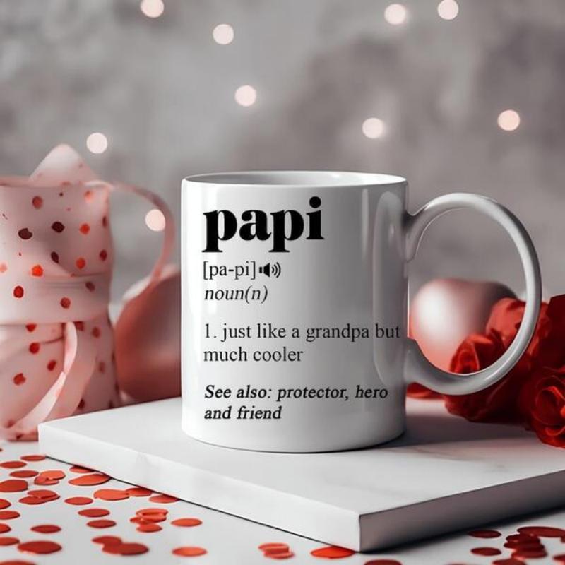 Tailorly White Ceramic 11 oz Mug - Papi Noun Just Like A Grandpa But Much Cooler Minimalist Dictionary Style Typography On Polished White Surface Ceramic Mug