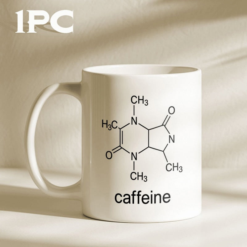 Tailorly White Ceramic 11 oz Mug - Caffeine Minimalist Black Science Chemical Molecule Structure Printed On
