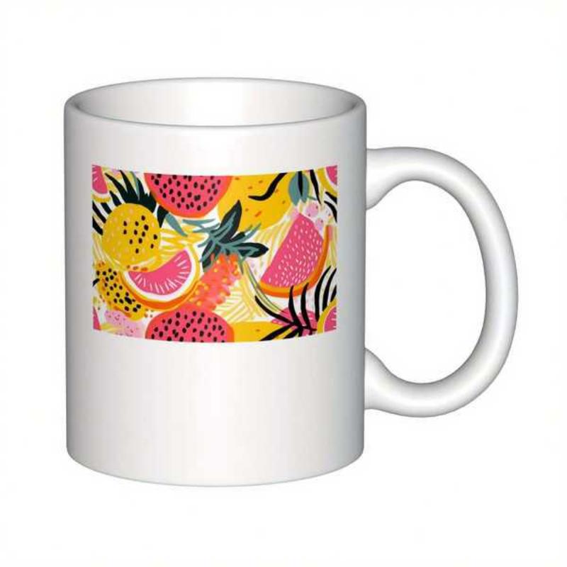 Tailorly White Ceramic 11 oz Mug - Colorful Summer Design With Dragon Fruit Slices And Tropical Greenery Pitaya